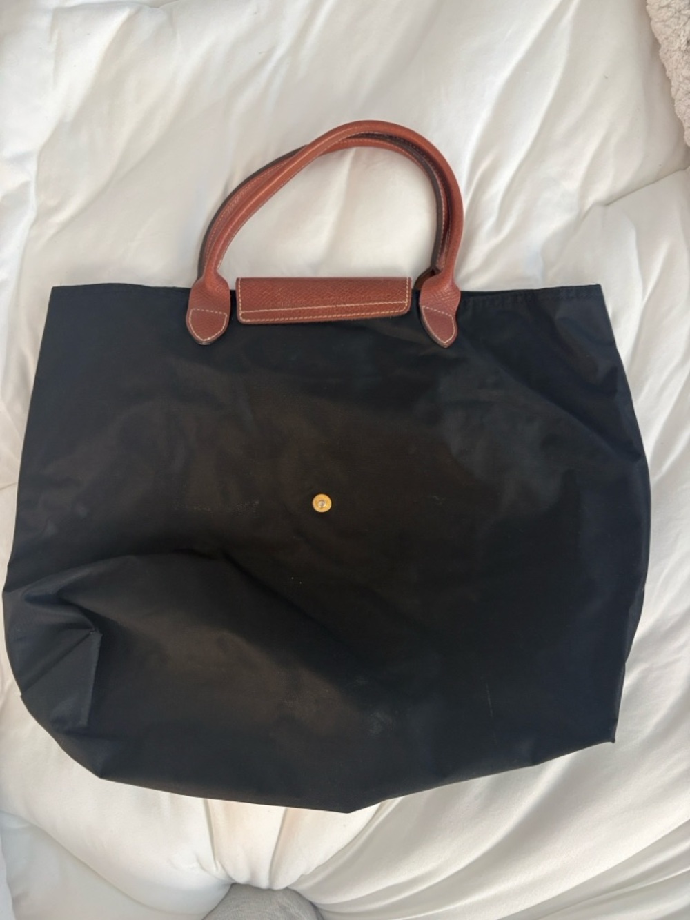 Longchamp Style Medium Black Tote with Brown Trim - Picture 2 of 2